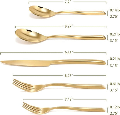 DEACORY Silverware Set Gold Flatware Set Cutlery Set Heavy Stainless Steel Brass Dishwasher Safe Streamlied Handle 20 Pieces Service for 4