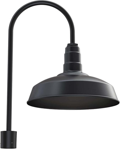 Steel Lighting Co. Gardena Barn Light | Outdoor Pole Top Mounted | 16" Dome | Upslope Gooseneck with Slip Fitter for 2-3/8" Standard Poles | Made in America | Matte Black Exterior/Matte Black Interior