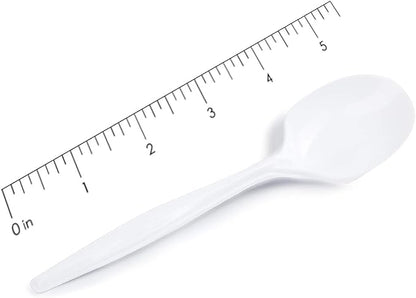 [600 Pack] White Disposable Plastic Soup Spoons - Practical Cutlery for Parties, Lunches, Picnics, and Long Trips - Great for Meals, Desserts, or Appetizers