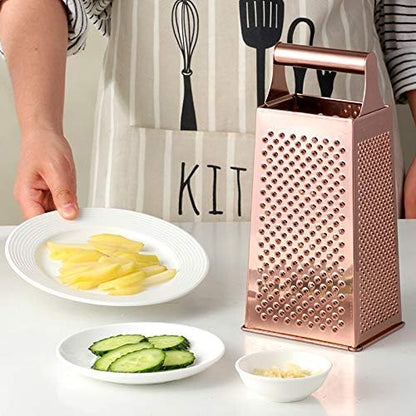 4 Sides Box Grater For Kitchen,Stainless Steel Cheese Grater With Handle,Multi-Function Vegetable Slicer Food Shredder For Chees,Ginger,Vegetables,Rose Gold