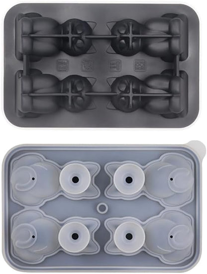 Cute 3D Cat Silicone Ice Cube Tray Mold Cartoon Animal Ice Box BPA-Free (Black)