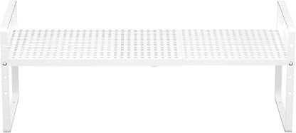 iPEGTOP 2 Pack Large Expandable Cabinet Storage Shelf, Heavy Duty Stackable Steel Metal Spice Rack Adjustable Height Home Office Pantry Garage Shelves for Counter Kitchen Organization, White