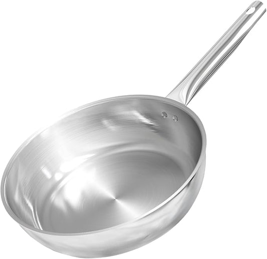 SUNHOUSE 9 Inch Tri-Ply Stainless Steel Frying Pan, Whole-Clad No Coatings Skillet with Stay-cool Handle for Cooking, Durable & Oven Safe to 500°F, Dishwasher Safe, Compatible with All Cooktops