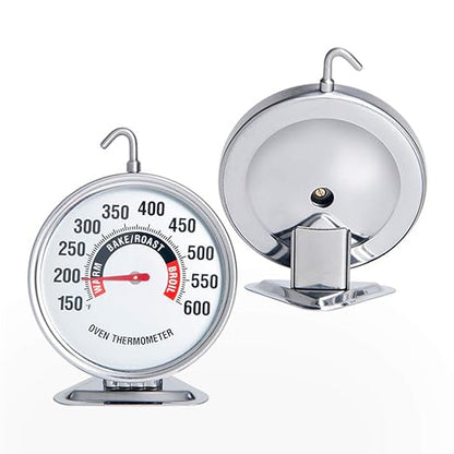 Extra Large 3" Oven Thermometer with Easy-Read Dial | 150-600°F Pro Accurate Temp Gauge for Kitchen, Baking, Grill & Meat | Hang or Stand for Gas/Electric Ovens