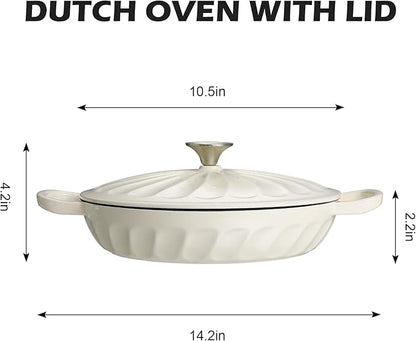 Enameled Cast Iron Braiser, 3.8 Quart Enamel Dutch Oven with Handles, Cast Iron Braiser Pan with Lid,Enameled Cookware (White)