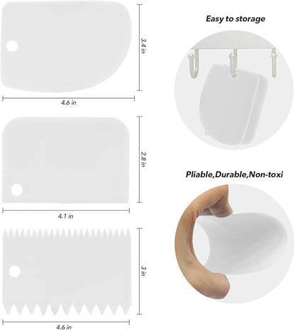 Stainless Steel Icing Spatulas Angled Cake Spatulas with 3 Cake Smoother Scrapers- Professional Frosting Offset Spatula Set with 6, 8, 10 inch Blades for Cake Decorating