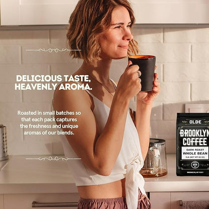 BROOKLYN COFFEE Whole Bean, Classic Dark Roast (2lb) Bold, Smooth Taste, Intense Aroma - Fresh Bulk Coffee Beans Roasted Weekly in NYC