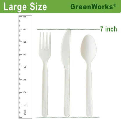 GreenWorks 200 Count Heavy-duty Compostable Forks, BPI Certified Large Disposable Cutlery Flatware Utensils Fork