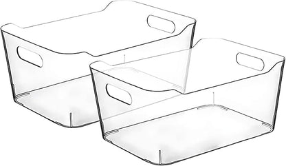 Clear Plastic Storage Bins for Kitchen Organization or Pantry Organizers and Storage, Freezer Fridge Organizer Containers Bin for Organizing Refrigerator Closet Cabinet Organizers