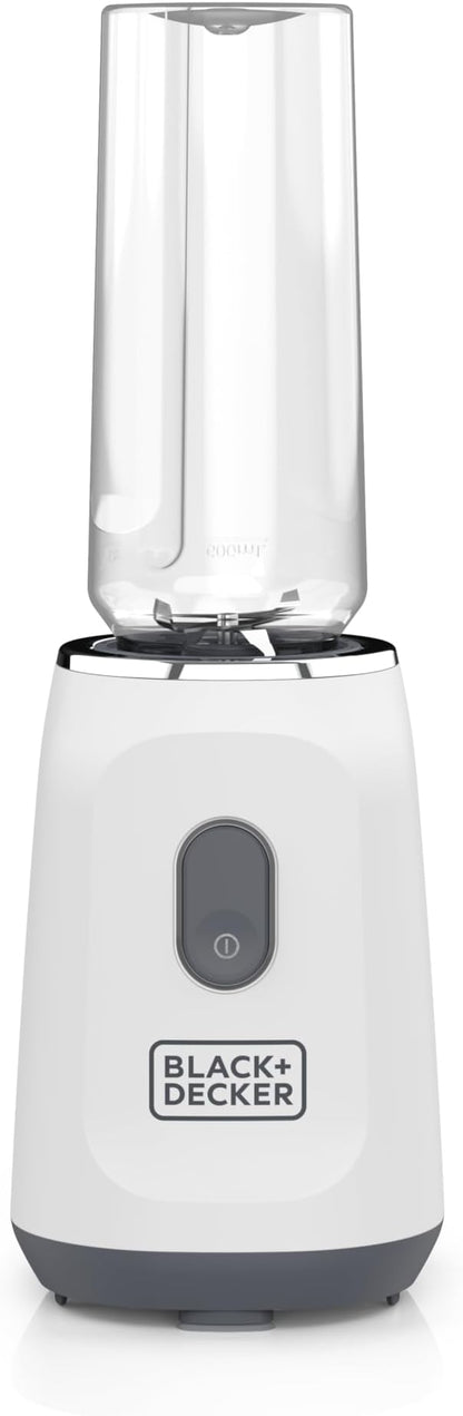 BLACK+DECKER® Ice Crush Single Serve Blender with Pulse/ON Button, Base, Two 20oz Personal Blender Jars, Blade Assembly, Travel Lid, White