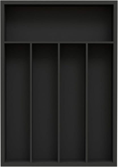Bamboo Kitchen Drawer Organizer - silverware organizer - Cutlery Tray - Utensil Tray - drawer dividers and Utensil Holder with Wood Silverware Holder for Flatware Cutlery (5 Slots, Black)