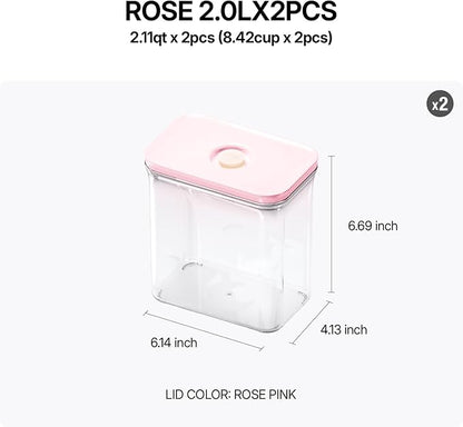 VAKUEN Premium Airtight Food Storage Containers ROSE 2.0L(2.11qt) 2P/SET, Patented Double Silicone Lining, 100% Leak Proof, BPA-FREE