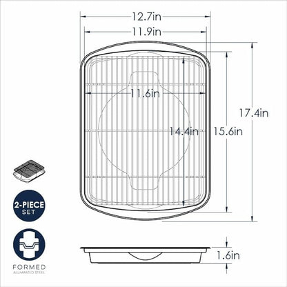 Nordic Ware Oven Crisp Baking Tray 2pc Set Includes Pan and Rack; Natural Aluminum For Air Frying, Crisping, Broiling, Baking; Cooking Surface 17 x 12 Inches