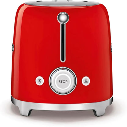 Smeg 50's Style Retro Aesthetic 4 Slice Toaster 6 Presets with 2 Extra Wide Slots, Red