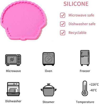 Silicone Coaster Mold for Resin - Seashell Shape DIY Epoxy Cup Mat Maker, Wine Glass Holder, Agate Style Home Decor Craft Project