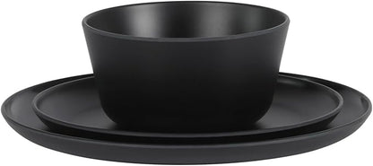 Gibson Home Fairhope 12-Piece Matte Black Melamine Dinnerware Set – Durable Lightweight Plates and Bowls, Kitchen Dining Set