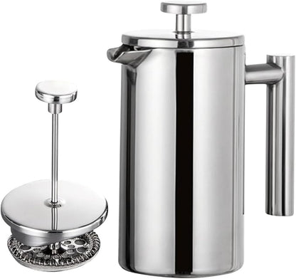 French Press Coffee Maker,Stainless Steel Double Wall Insulated Coffee Press 34 oz,4-8 Cups, Portable Hot Cold Brew Teapot Cafetera for Coffee Bar Accessories Kitchen Camping (silver,34oz)