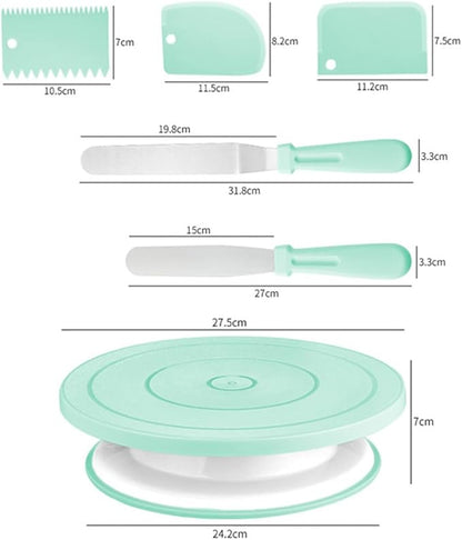 Cake Decorating Turntable,Cake Decorating Supplies With Decorating Comb/Icing Smoother(3pcs),2 Icing Spatula With Sided & Angled … (Green/6pcs)
