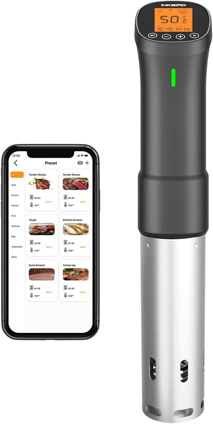 INKBIRD Wifi Sous Vide Cooker, 1000W Sous Vide Machine, Remote Control Immersion Circulator with APP Recipes Timer Alarm Mobile Notification 3D Water Heating Ultra-Quiet