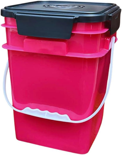 House Naturals 4 Gallon Square Food Grade Bucket Pail with Plastic Handles and Lid (Pack of 3) Made in USA containers (Pink/Magenta/Purple - Black lids)