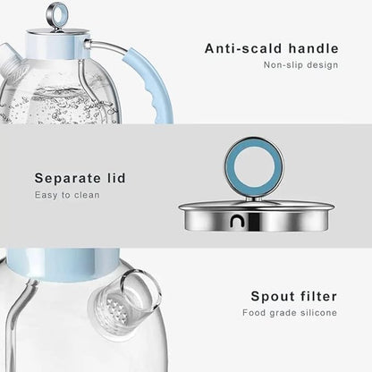 ASCOT Electric Kettle, Glass Electric Tea Kettle Gifts for Men/Women/Family 1.6L 1500W Borosilicate Glass Tea Heater, with Auto Shut-Off and Boil-Dry Protection Blue
