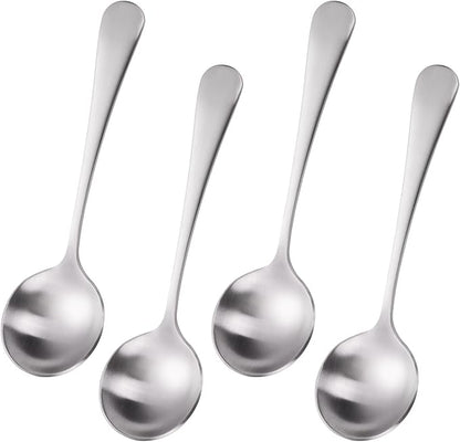 7" Elegant Soup Spoons Silverware Set,18/10 Stainless Steel,Matte Satin Finish,Dishwasher Safe(Set of 4,Silver)