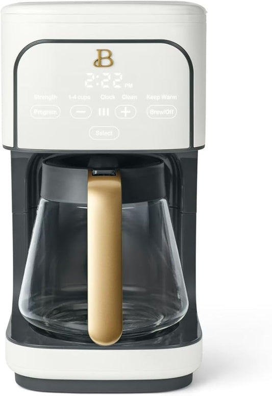 Beautiful 12-Cup Programmable Coffee Maker – Auto Brew, Digital Timer, Glass Carafe (White Icing)