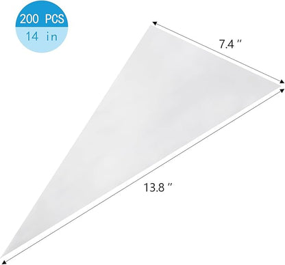 200 Pieces Disposable Piping Bags - 14 Inch, Anti Burst Pastry Bags, Tipless Piping Bags, Icing Bags, Frosting Bags, Piping Bag, Cookie Decorating Supplies