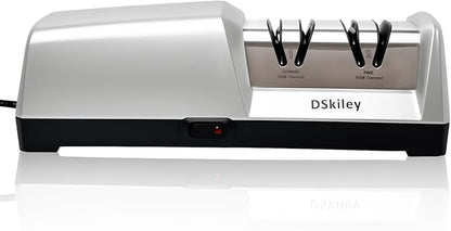 Professional 3-stage Electric Knife Sharpener for Kitchen Knives, with 100% Diamond Abrasive 20° Precision Angle Guide, Quickly Sharpening, Repairing/Restoring/Polish Blades (2-Stage Silver)