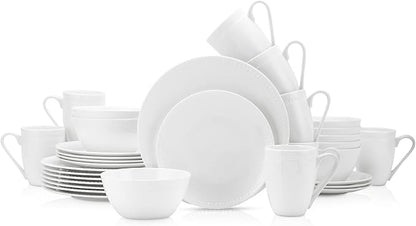 Stone lain Bone China Pinpoint Embossed 32 Piece Dinnerware Set, White