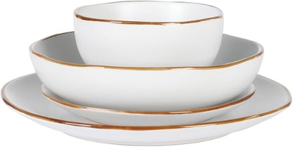 Gibson Home Hazeltine 16-Piece White Stoneware Dinnerware Set – Plates and Bowls, Durable Ceramic Kitchen Dinner Set