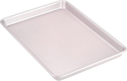 CHEFMADE 13-Inch Rimmed Baking Pan, Non-Stick Carbon Steel Cookie Sheet Pan for Oven Roasting Meat Bread Jelly Roll Battenberg Pizzas Pastries 9.7" x 13.6" x 1" (Champagne Gold)