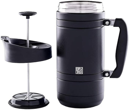 BruTrek BaseCamp Coffee Press - Double Wall Insulated Stainless Steel - Bru-Stop Technology, No Grounds in Coffee, No Spill Lid (Obsidian, 48 fl.oz)