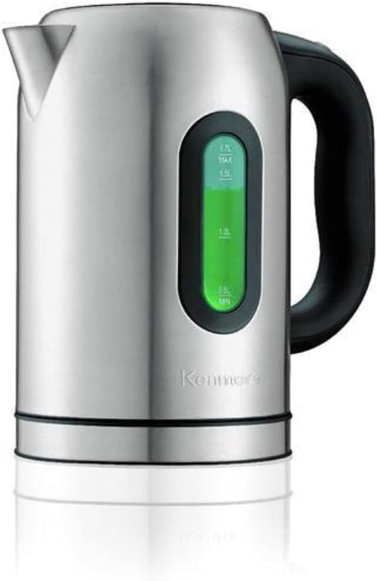Kenmore Electric Kettle - 1.7 Liter Cordless Digital Calentador De Agua, Stainless Steel Instant Tea Pot, Preset Temperature Control, Automatic Shut-Off, Rapid Boil, Hot Water Boiling Heater, Silver