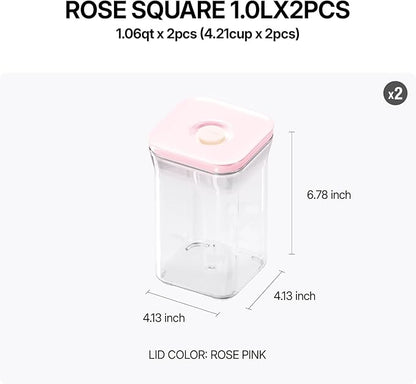 VAKUEN Premium Airtight Food Storage Containers ROSE Pink Lid, 1.0L(1.06qt) x2pcs Container. Patented Double Silicone Lining, 100% Leak Proof, BPA-FREE