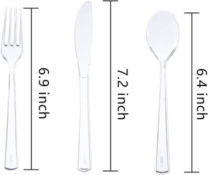 EI 360pcs Clear Plastic Silverware,Plastic Forks and Spoons,Plastic Silverware Heavy Duty,Clear Silverware Disposable include 120pcs Forks,120pcs Spoons and 120pcs Knives for Party,Picnic