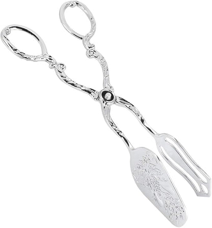 9in Vintage Salad Tong for Serving, Zinc Alloy Silver Food Serving Tongs Salad Steak Clip Buffet Tongs for Buffet Catering Bread BBQ, 8.5x4.5in