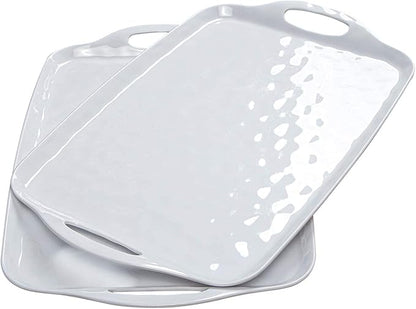 TP Serving Trays with Handles, 17 x 12 Inch Melamine Serving Platters for Food, Meat, Set of 2 Rectangular Trays for Eating, Pure White
