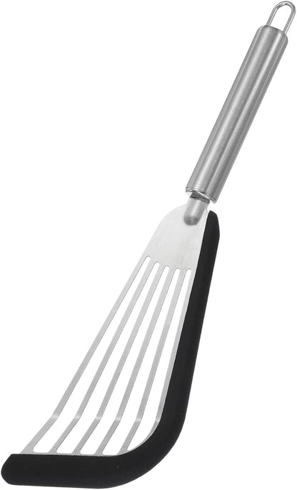 uxcell Stainless Steel Fish Spatulas with Handle Kitchen Cooking Spatula for Egg, Fish, Pancake Black