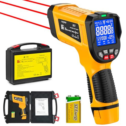 -58°F to 3992°F Infrared Thermometer IR Gun, High-Temp Digital Temperature Gun 50:1 Non-Contact Pyrometer & Triple Laser for Kiln, Forge, Furnace, Engine, HVAC, Industrial Use