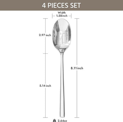 KINGSTONE Dinner Spoon Set, 4-Piece Tablespoons Silverware Spoons, Premium Food Grade Stainless Steel Spoons, Mirror Finish & Dishwasher Safe, Use for Kitchen, Home, Wedding, Party