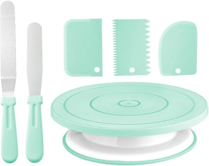 Cake Decorating Turntable,Cake Decorating Supplies With Decorating Comb/Icing Smoother(3pcs),2 Icing Spatula With Sided & Angled … (Green/6pcs)