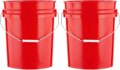 House Naturals 5 Gallon Premium HPDE Plastic Bucket - Made in USA Food Grade Storage Container, BPA Free All Purpose Pail (2, Red)