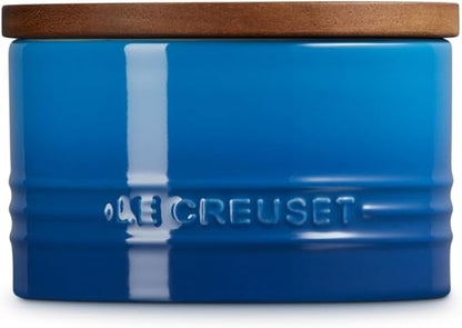 Le Creuset Signature Salt Cellar and Storage Canister with Wood Lid, 16 oz., Marseille