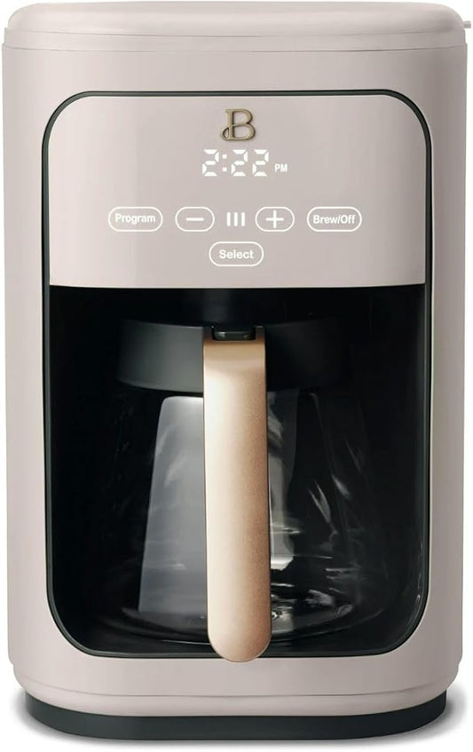 Beautiful 14 Cup Programmable Coffee Maker, Touch Display, 1200W, Brew Strength Control, Keep Warm, Pause & Serve, Glass Carafe, Reusable Filter, Auto Shut-Off, Matte Finish (Porcini Taupe)
