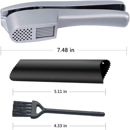 Garlic Press 2-in-1 Mincer, Crusher and Slicer with Peeler & Brush – Rustproof, Dishwasher Safe, Ergonomic Handle for Easy Squeeze and Cleaning