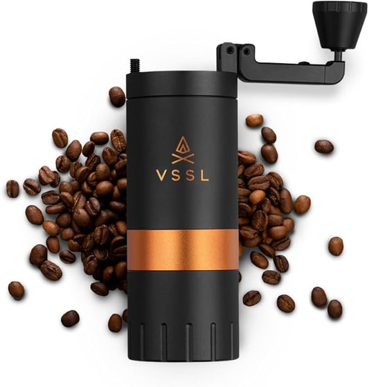 VSSL Java G25 Manual Coffee Grinder | Coffee for Camping | Bean Grinder | Travel Pour Over | Stainless Steel Conical Burr | ~ 25 Gram Capacity | Extendable Grind Handle | 50 Grind Settings | Carbon