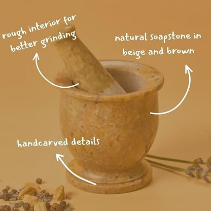 Mini Mortar Pestle Set, Kitchen Tools, Kitchen Countertop Decor, Grinding, Crushing, Herbs, Garlic, Nuts, Spices, Rustic Style, Handcrafted, Made from Soapstone, Natural Beige