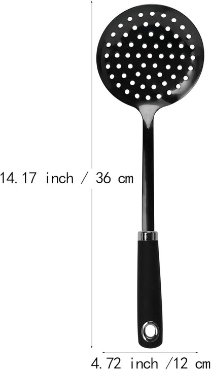 Skimmer Spoon, Slotted Spoons for Cooking, Slotted Spoon, Kitchen Stainless Steel Serving Spoons, Stainless Steel Strainer, Black