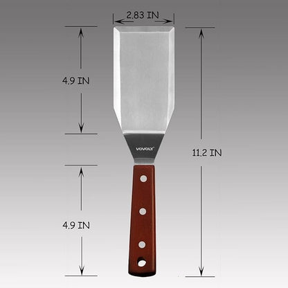 Professional Metal Spatula for Cast Iron Skillets and Flat Top Grills, Full Tang Wooden Handle,1.8mm Thick Stainless Steel Blade, Smash Burger Spatula Turner for Flipper, Cooking, BBQ, 4.7 x 2.7 Inch